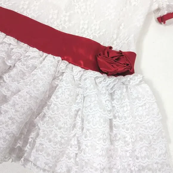 Vintage Ribbons & Lace Dress Girls Size 18m White Lace Christmas Holiday - Picture 2 of 6